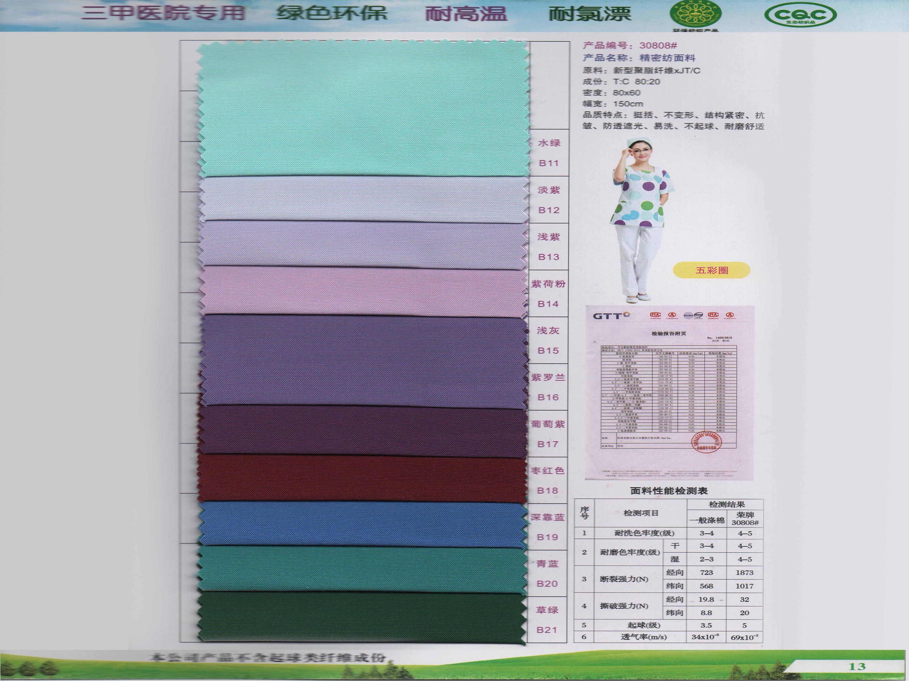 30808#新款精密纺平纹吸湿排汗新材料医护面料